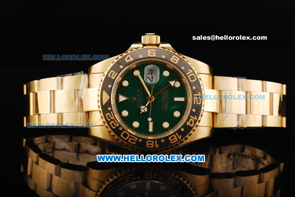 Rolex GMT Master Automatic Movement Full Gold with Green Dial and Ceramic Bezel - Click Image to Close